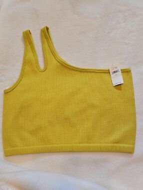 New Offline by Aerie Yellow One Shoulder Sleeveless Crop Top Size Large